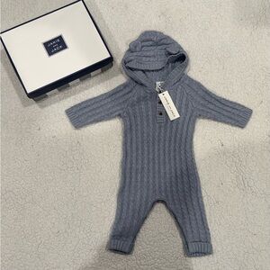Janie and Jack Gray Ribbed Hooded One Piece Outfit w/ Gift Box